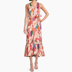 HUTCH X Anthro Size Large Red Orchid Floral Sleeveless Tiered Midi Dress NWT